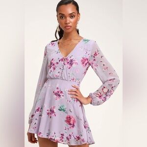 🆕 [3/$24] Lulus Always Yours Lavender Floral Print Long Sleeve Skater Dress